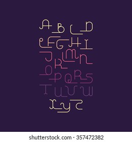 Vector linear font - simple alphabet in mono line style. Uppercase typography design elements.Thin line iconographic flat letters. English hipster modern font.