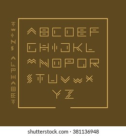 Vector linear font - simple alphabet in mono line style. Uppercase typography design elements.Thin line iconographic flat letters. English hipster modern font.