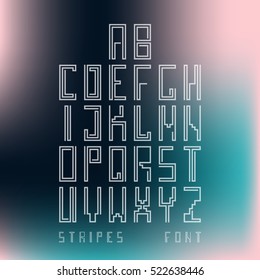 Vector linear font - simple alphabet in mono line style. Futuristic cosmic Font. Vector light alphabet set. Minimal. Latin alphabet letters. Hipster font, typeface, typography, typewriter.