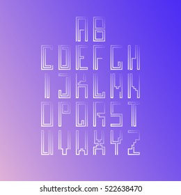 Vector linear font - simple alphabet in mono line style. Futuristic cosmic Font. Vector light alphabet set. Minimal. Latin alphabet letters. Hipster font, typeface, typography, typewriter.