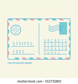Vector linear font - simple alphabet in mono line style. Futuristic cosmic Font. Vector light alphabet set. Minimal. Latin alphabet letters. Hipster font, typeface, typography, typewriter.