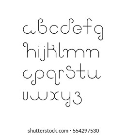 Vector linear font - simple alphabet in mono line style. Futuristic cosmic Font. Vector light alphabet set. Minimal. Latin alphabet letters. Hipster font, typeface, typography, typewriter.