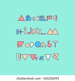 Vector linear font - simple alphabet made from geometry shapes. Futuristic cosmic Font. Vector light alphabet set. Minimal. Latin alphabet letters.
 Hipster font, typeface, typography, typewriter.