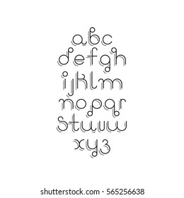 Vector linear font - simple alphabet in mono line style. Futuristic cosmic Font. Vector light alphabet set. Minimal. Latin alphabet letters.
 Hipster font, typeface, typography, typewriter.