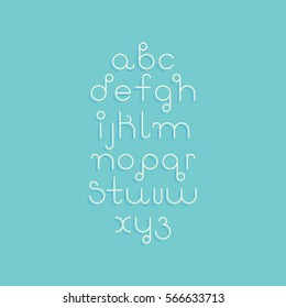 Vector linear font - simple alphabet in mono line style. Futuristic cosmic Font. Vector light alphabet set. Minimal. Latin alphabet letters.
 Hipster font, typeface, typography, typewriter.
