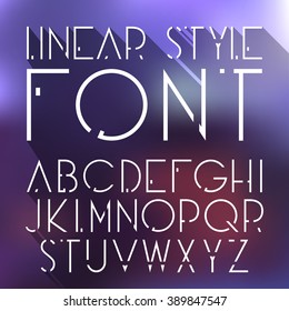 Vector linear font - simple and minimalistic alphabet in line style. Cosmic. Font, good to use in any style labels of alcohol drinks. Business card, leaflet and other printing production. ABC. 