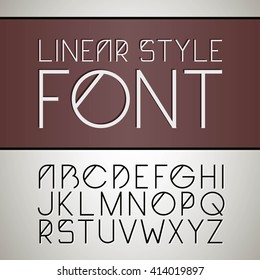 Vector linear font.  Simple and minimalistic line style. Font, good to use in any style labels of alcohol drinks. Business card, leaflet and other printing production. ABC. Alphabet 