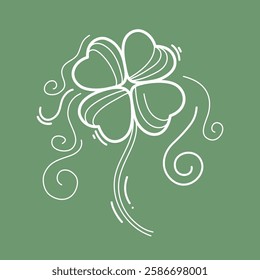 Vector linear four leaf clover hand drawn. Big vintage quatrefoil. St. Patrick's day illustration. Beautiful editable outline plant art. Contour botanical element. Flat elegant monochrome floral card