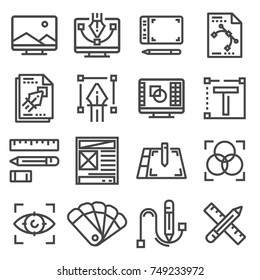 Vector linear graphic design icons set on white background