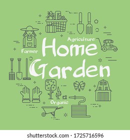 Vector linear green concept of home farming and gardening