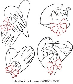 Manos lineales vectoriales de la familia y el niño, iconos bonitos