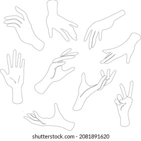 Vector linear hands gestures set