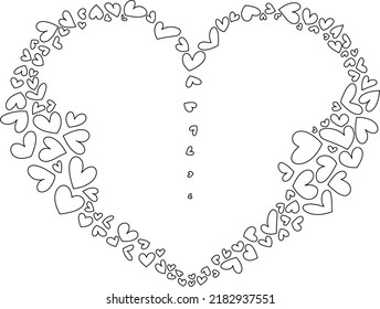 Vector linear hearts in a big heart frame