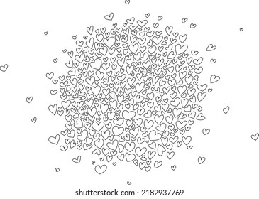 Vector linear hearts of various shapes in a circle. Lots of hearts. Scatter to the sides