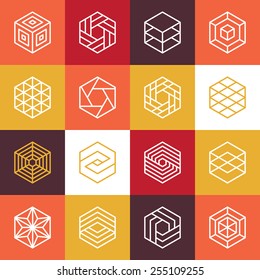 Vector linear hexagon logos and design elements - abstract icons for different business and technologies