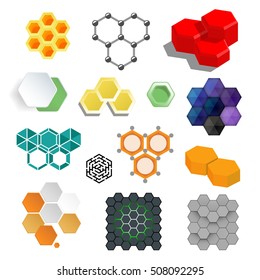 Vector linear hexagon logos and design elements