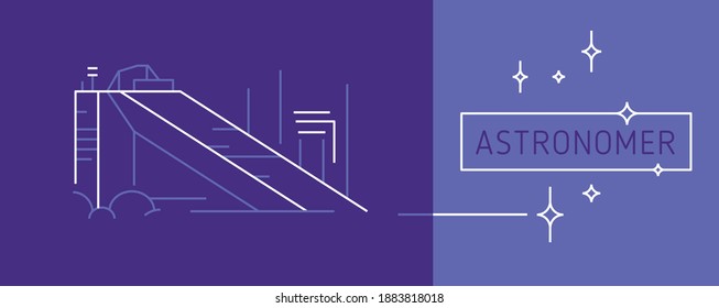 Vector linear icon astronomy. Line contour symbol of telescope for observatory science emblem, astrophysics concept logo design. Contour illustration telescope in trendy minimal style — Astronomer