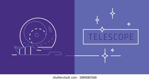 Lineare Vektorsymbol-Astronomie. Linienkontur Symbol des Teleskops für das Sternenemblem der Naturwissenschaften, Logo-Design des Astrophysik-Konzepts. Contour-Illustrations-Teleskop im trendigen minimalen Stil — Astronomin