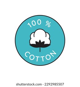 Vector linear icon and badge - 100 % cotton, organic sustainable made textile, fabrics, garment and clothes - eco-friendly manufacturing 