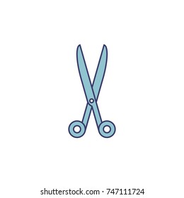 Vector linear icon of blue scissors. Sign scissors.