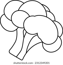 vector linear icon of broccoli, proper nutrition, vegetarian food, green cabbage, greens and vegetables, doodle and sketch