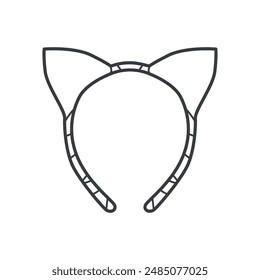 A vector linear icon of cat ears on a headband. The headband is simple, black and white, and designed in a minimalist line art style.