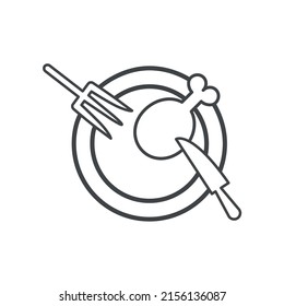 Vector linear icon with chicken in plate