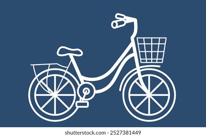 vector linear icon with city bike. monochrome, flat style. rent, buy, sell bike. white outline on a dark background