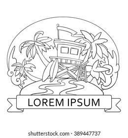 Vector linear icon design. element with landscape. travel concept.