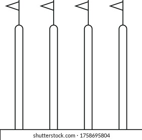 Vektorlinesymbol von Hundeagilitätsgeräten, Stangen oder Webwerkzeugen mit Flaggen einzeln auf weißem Hintergrund
