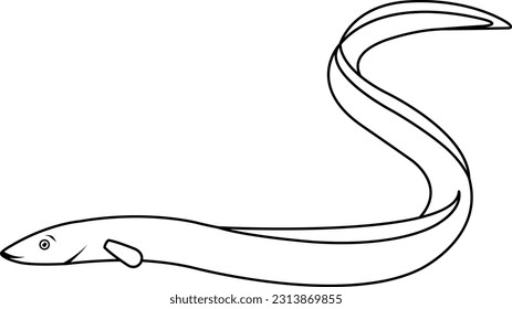 vector linear icon of eel fish, proper nutrition, seafood, seafood delicacies, long fish, doodle and sketch