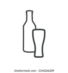 Vector linear icon with glass and beer