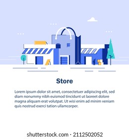 Vector linear icon of a grocery store or supermarket. Illustration of a shop geolocation with geotag