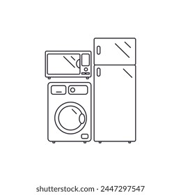 Vector linear icon with household appliances and electronics on a white background.