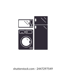 Vector linear icon with household appliances and electronics on a white background.