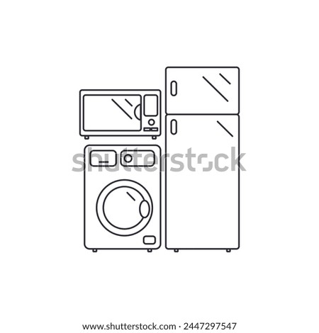 Vector linear icon with household appliances and electronics on a white background.