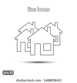 Vector linear icon of houses, cottages. Modern simple flat icon for website design, logo, application, user interface. Vector EPS10