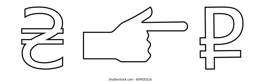 Vector linear icon with the image of a hand with an extended index finger indicating the exchange of the hryvnia to the ruble.