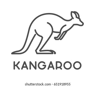 Vector linear icon kangaroo. Silhouette of australian animal on white background.