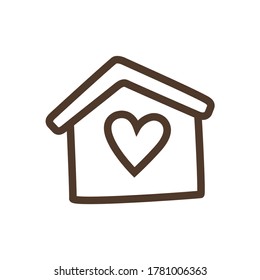 Vector linear icon with love house