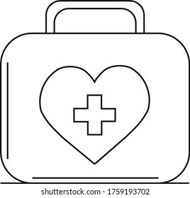 Vector linear icon of medical first aid kit, isolated on white background