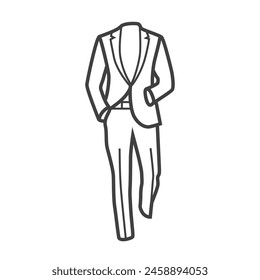 Icono lineal de Vector de un traje de hombre. Ilustración en blanco y negro en un estilo minimalista. Ideal para diseños de moda y ropa formal.