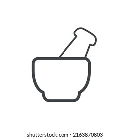 Vector linear icon with mortar and pestle
