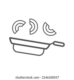 Vector linear icon with pasta in frying pan