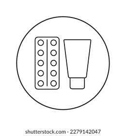 Icono vectorial lineal de píldoras y crema. Ortopedia, medicina