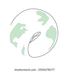 Vector linear icon planet Earth with leaves isolated on white background. Concept emblem or logo design of ecology, nature world protection, eco friendly, green world, recycling. Editable stroke