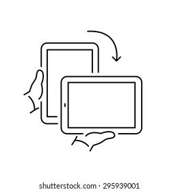 Vector linear icon with rotate tablet gesture from portrait to landscape screen mode | flat design thin line black modern illustration and infographic isolated on white background