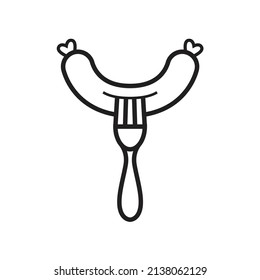 Vector linear icon with sausage on fork