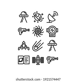 Vector linear icon set for astronomy. Line web symbol for space.