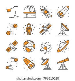 Vector Linear Icon Set For Astronomy. Line Web Symbol For Space.